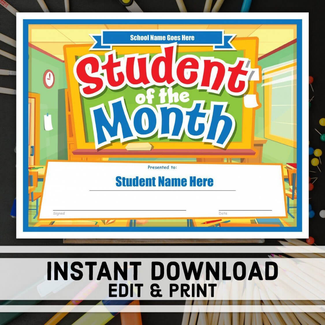 Free Student Of The Month Certificate Instant Download Within Free Printable Student Of The Month Certificate Templates