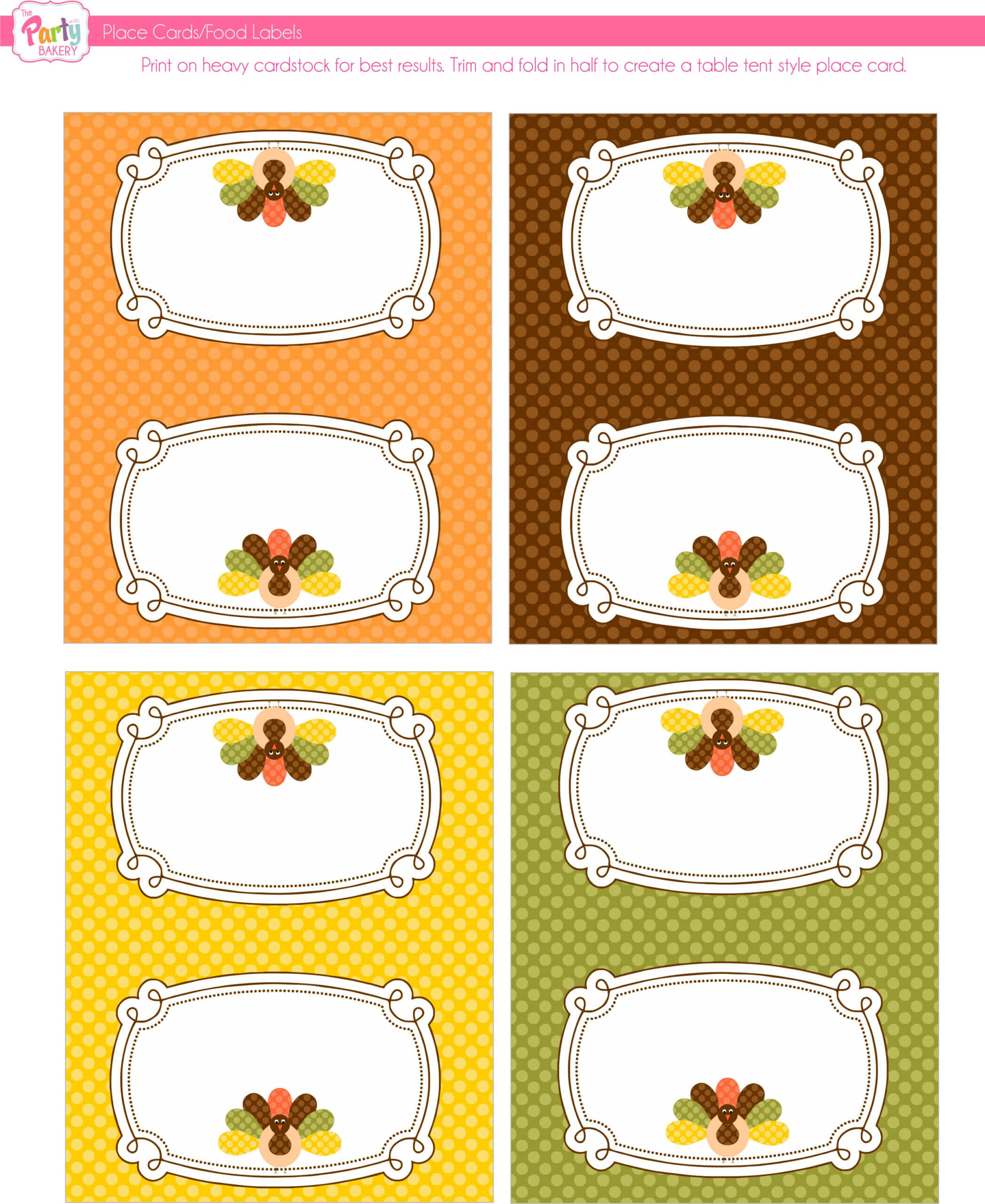 Free Thanksgiving Printables From The Party Bakery | Catch For Thanksgiving Place Card Templates