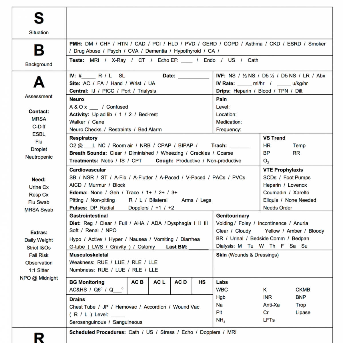 Free The Best Sbar & Brain Free Nursing Report Sheets In Charge Nurse Report Sheet Template