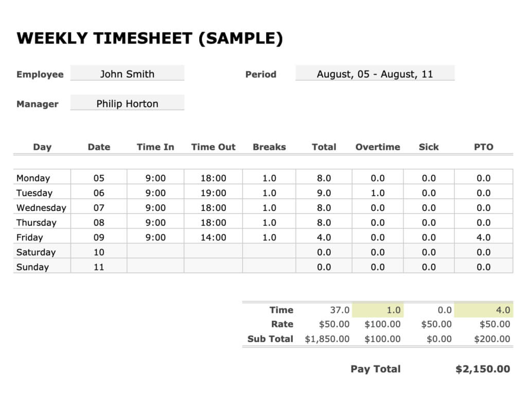 Free Time Card Calculator & Weekly Timesheet Tools With Weekly Time Card Template Free