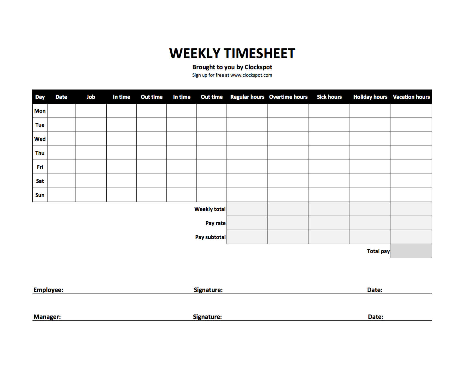 Free Timesheet Templates In Excel Template Lab Time Card In Weekly Time Card Template Free