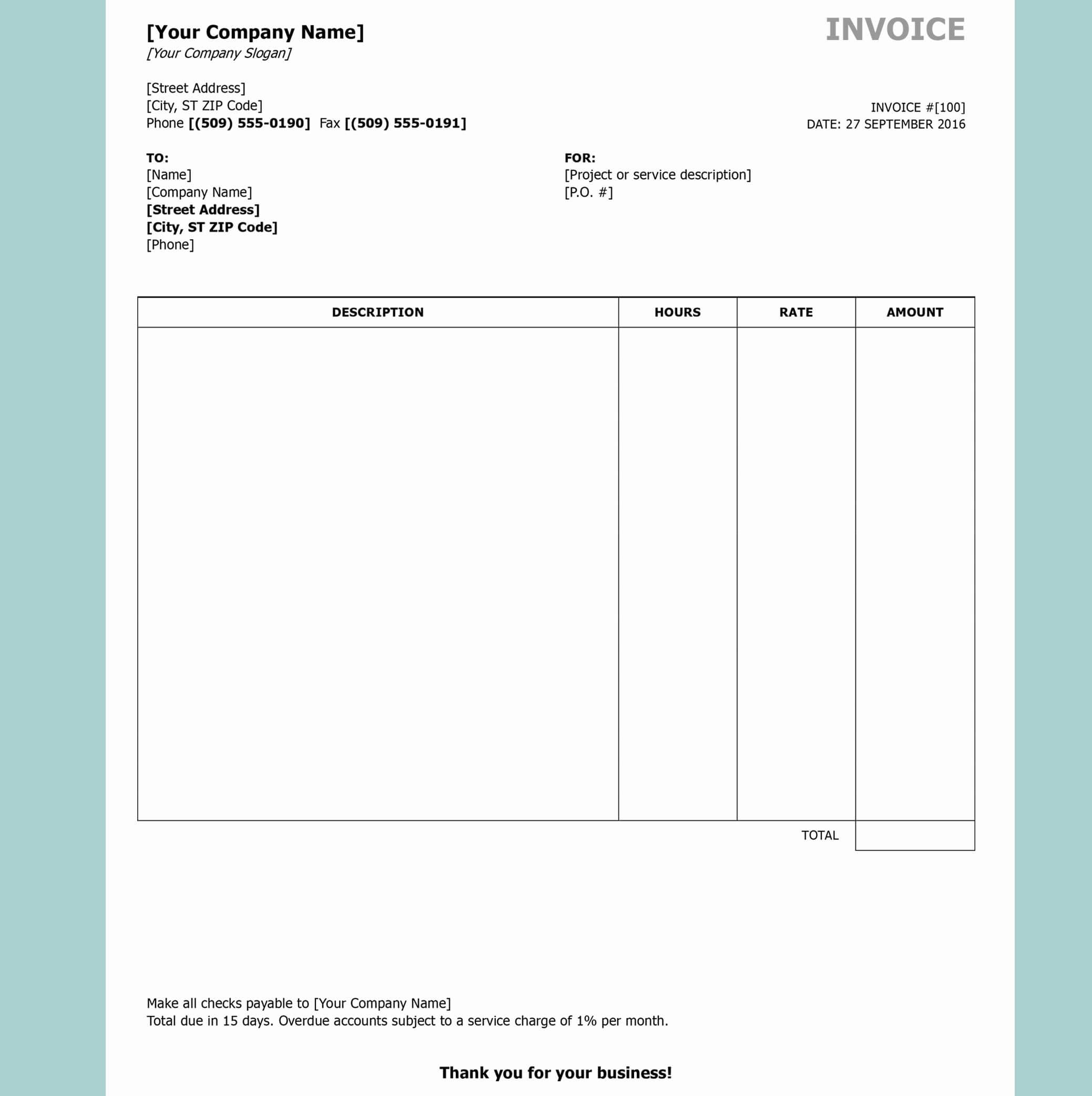 Free Voice Spreadsheet Templates Printable Documents Invoice Within Invoice Template Word 2010