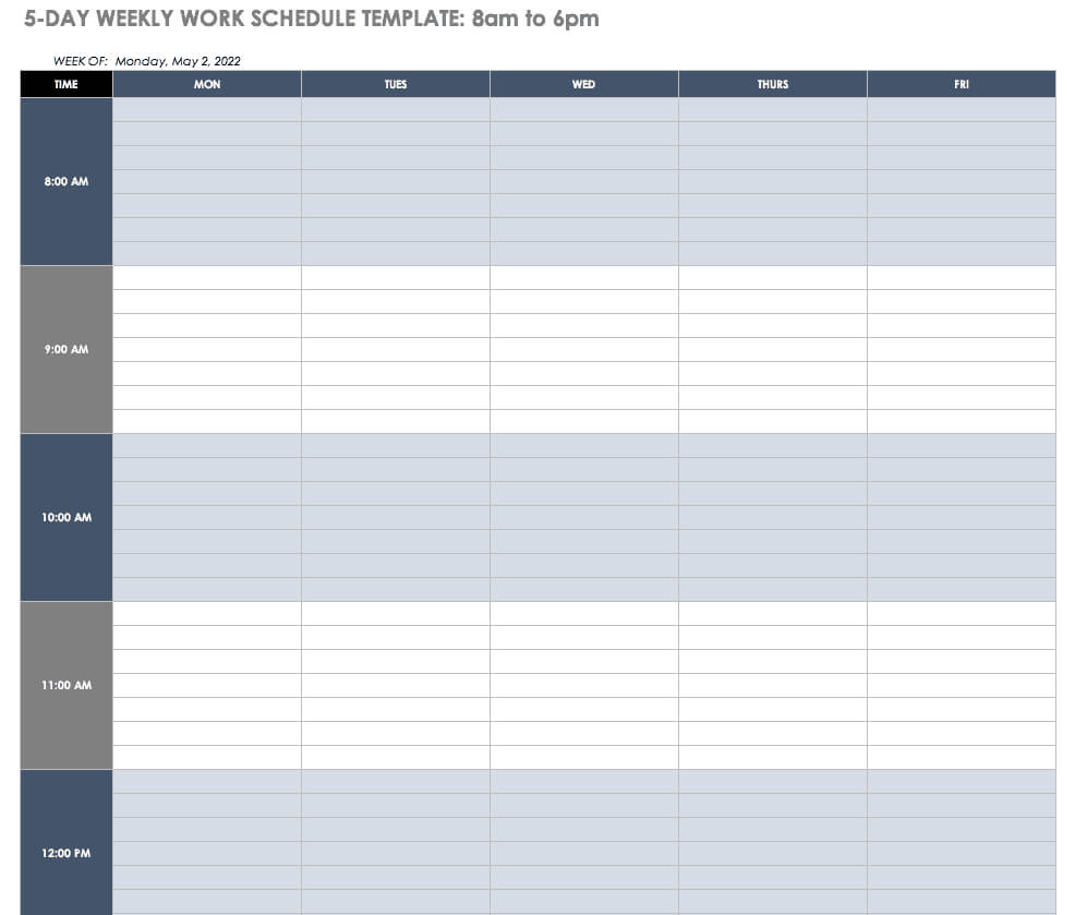 Free Work Schedule Templates For Word And Excel |Smartsheet With Regard To Blank Monthly Work Schedule Template