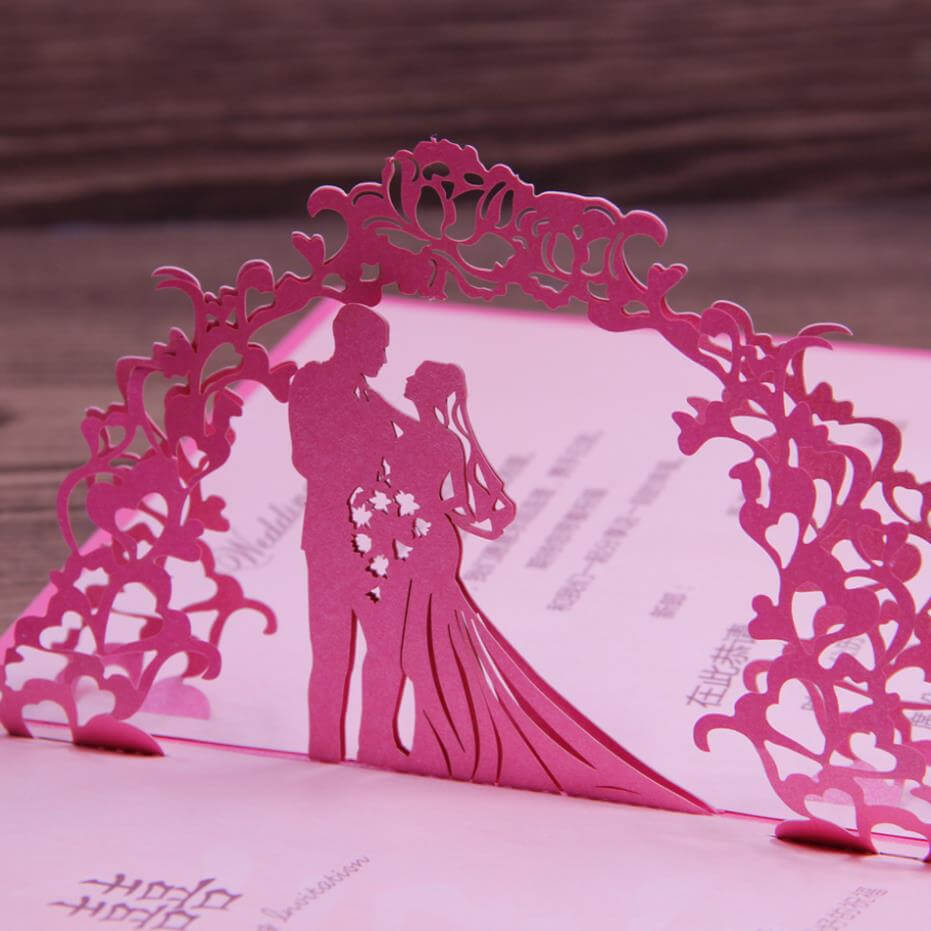 Fuchsia Invitation Wedding Card Laser Cut Art Paper 3D Pop For Wedding Pop Up Card Template Free