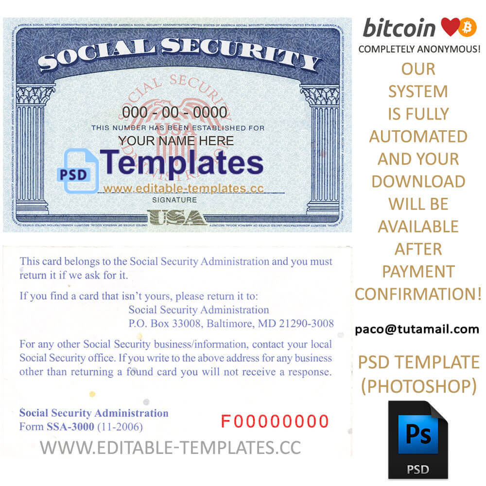 Fully Editable Ssn Usa Psd Template Regarding Social Security Card Template Photoshop