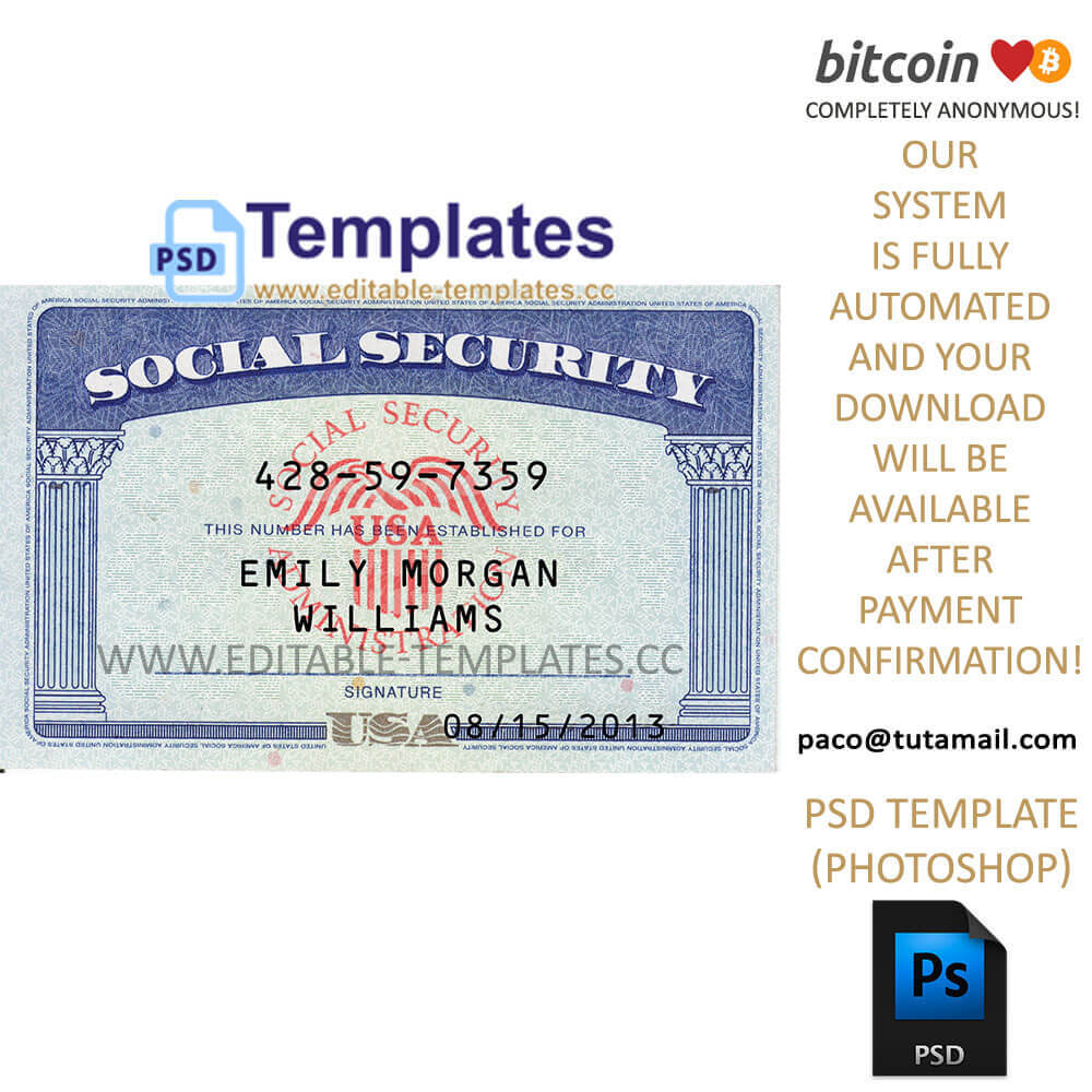 Fully Editable Ssn Usa Psd Template Throughout Editable Social Security Card Template