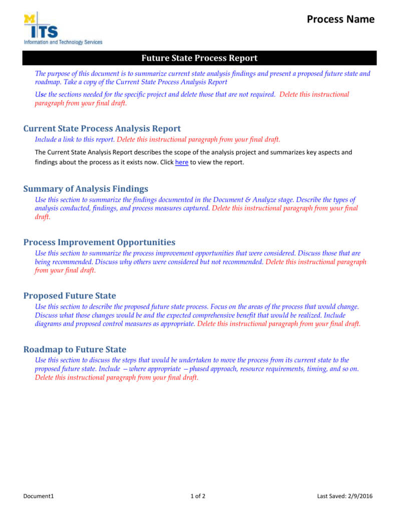 Future State Process Report Template Intended For Project Analysis Report Template