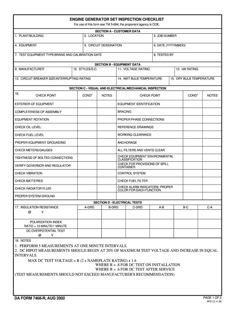 Generator Checklist Format – Fill Online, Printable Regarding Certificate Of Inspection Template