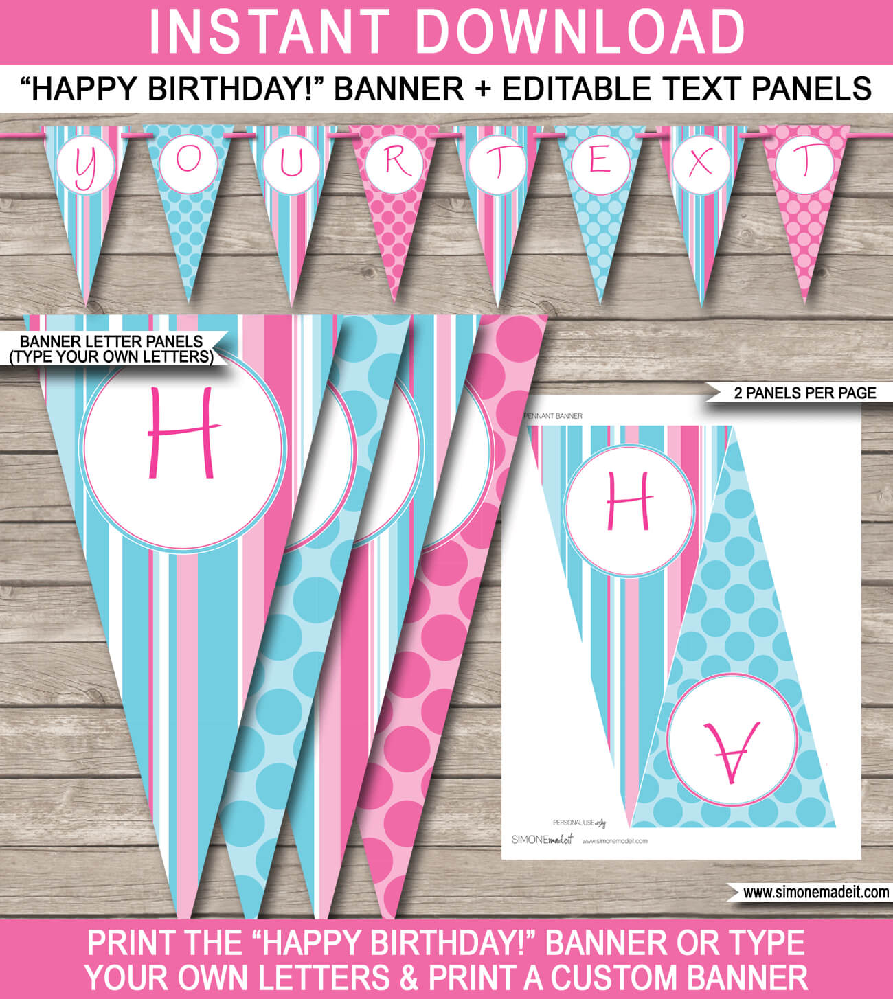 Girls Party Banner Template – Pink & Aqua In Diy Party Banner Template