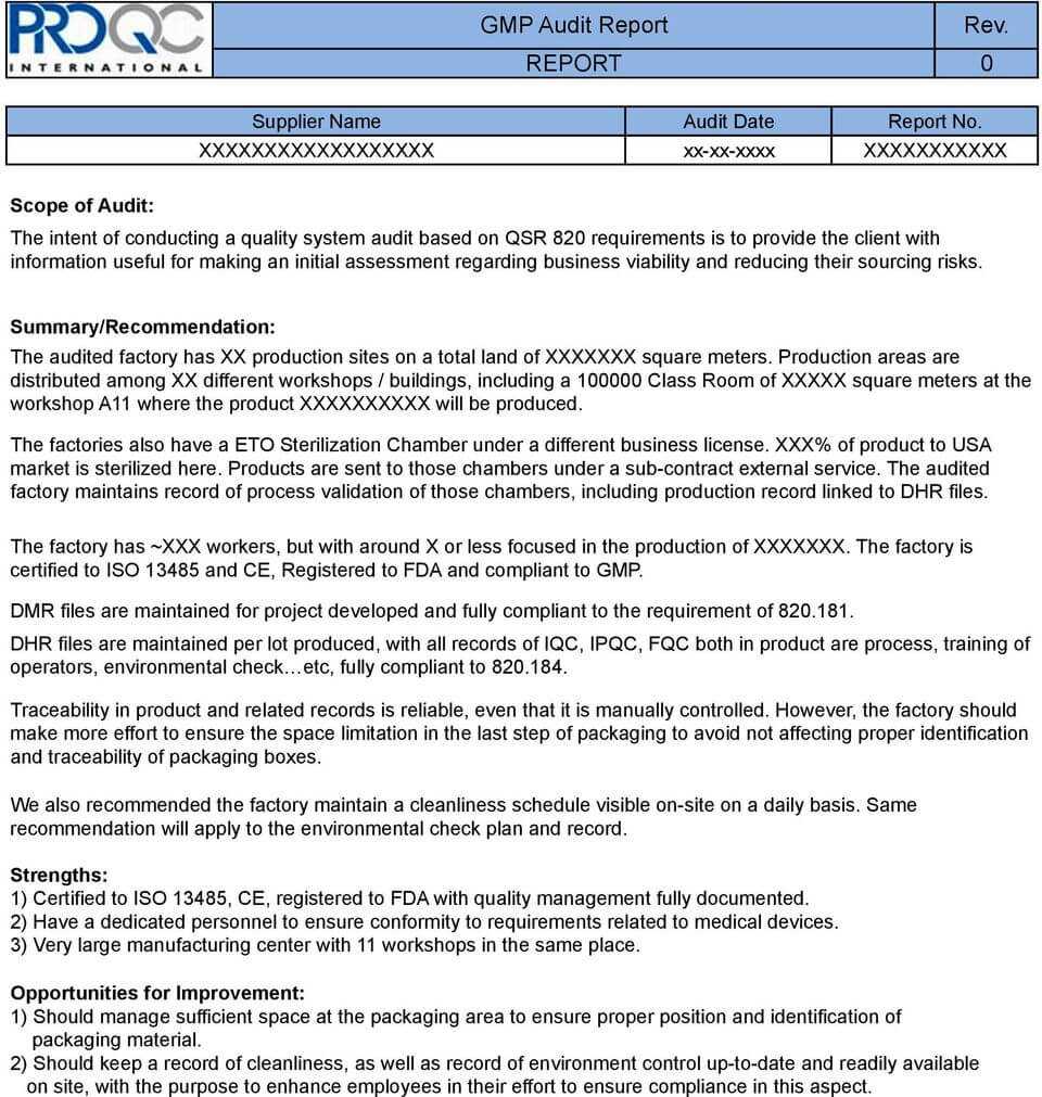 Gmp Audit Report. * Example Report * – Pdf Free Download Within Gmp Audit Report Template