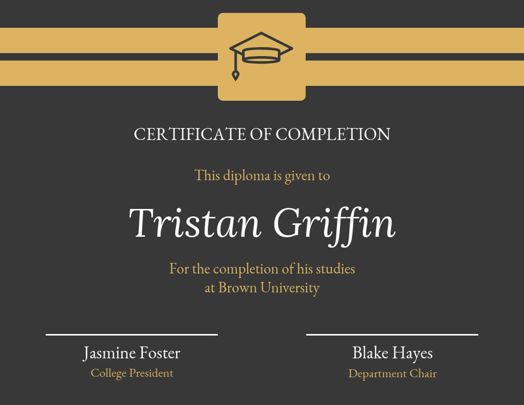 Gold Dark Certificate Of Completion Template Intended For Hayes Certificate Templates