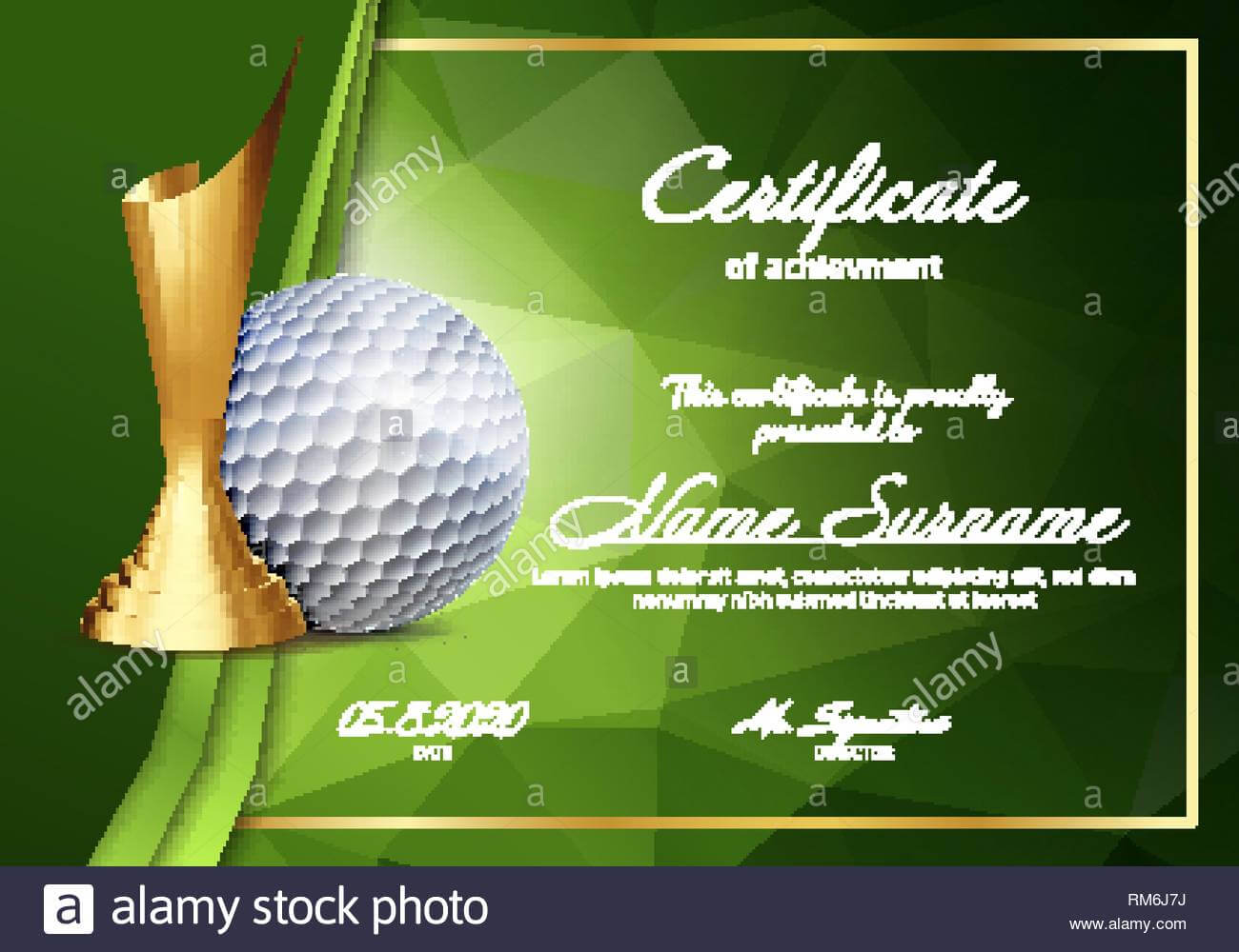 Golf Certificate Diploma With Golden Cup Vector. Sport Inside Golf Gift Certificate Template