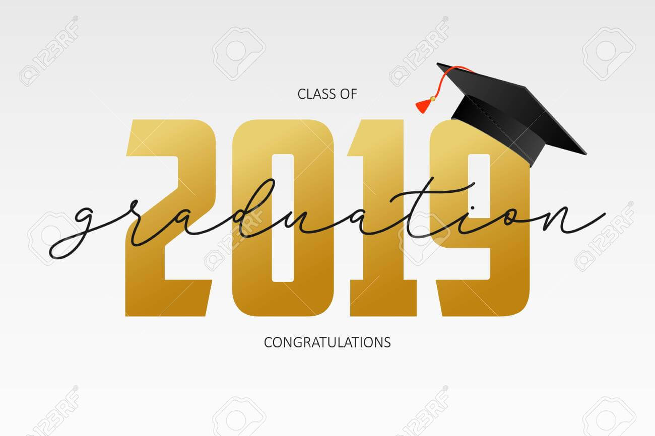 Graduating Card Template. Class Of 2019 – Banner With Gold Numbers.. Throughout Graduation Banner Template