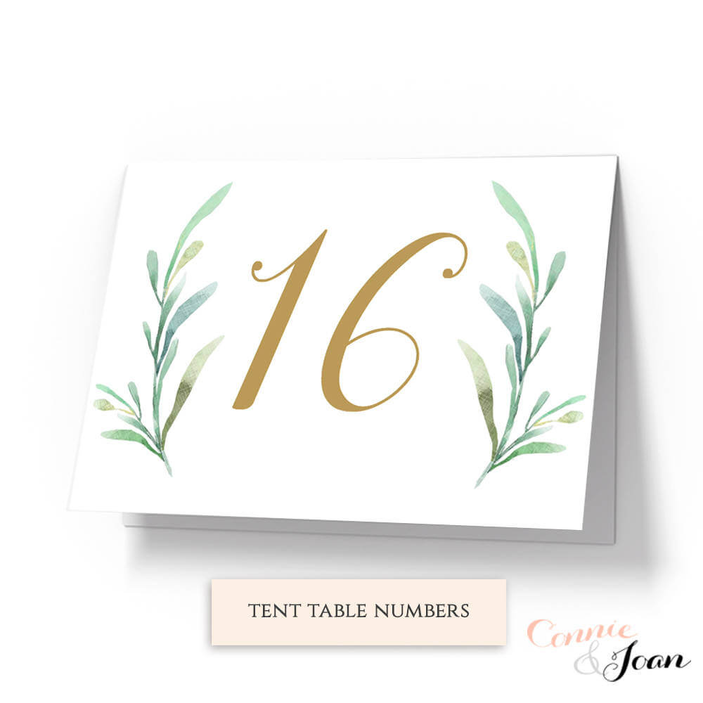 Greenery Tent Wedding Table Numbers Template, Printable In Table Number Cards Template