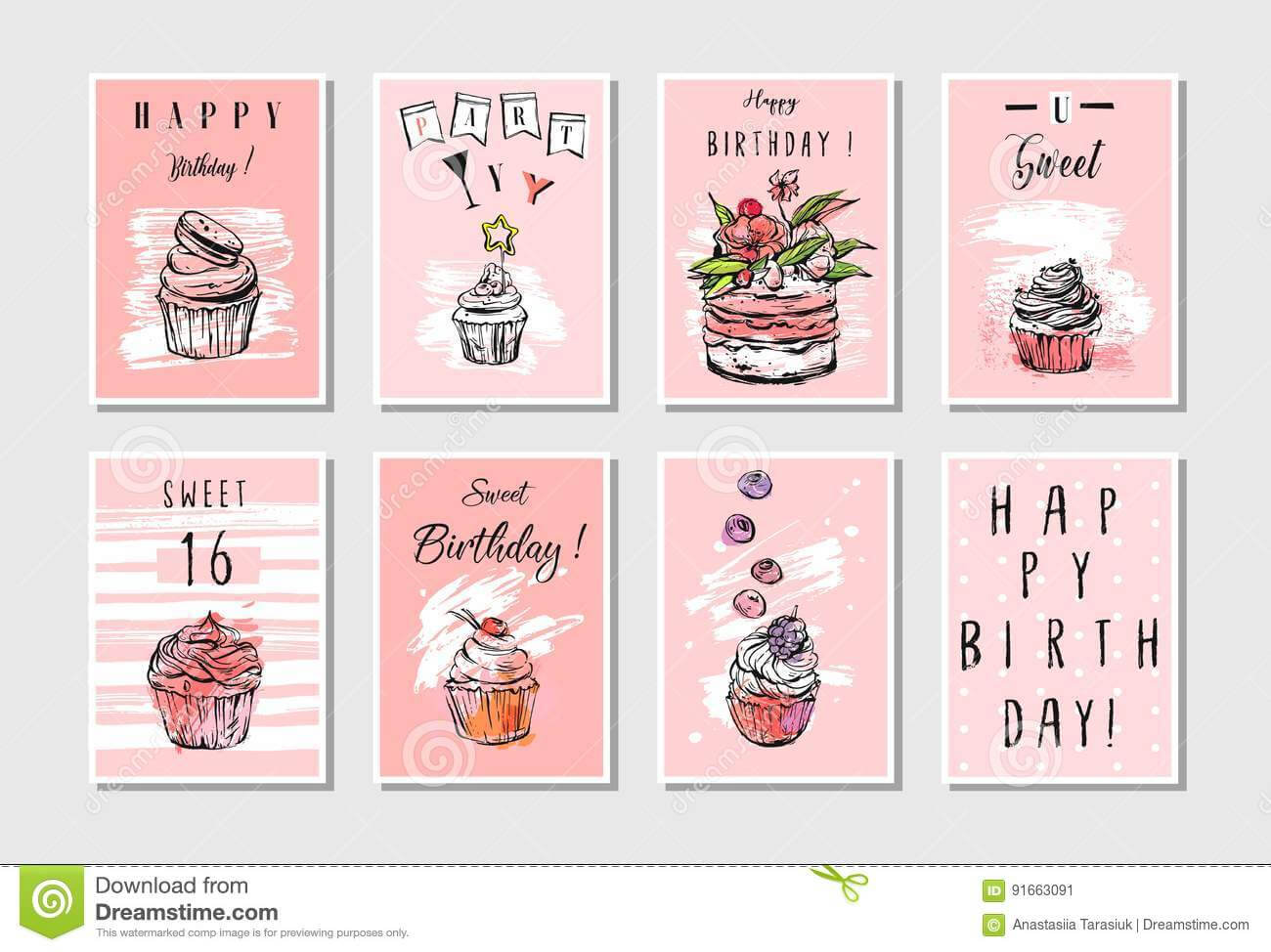 Hand Made Vector Abstract Textured Unusual Artistic Collage In Birthday Card Collage Template