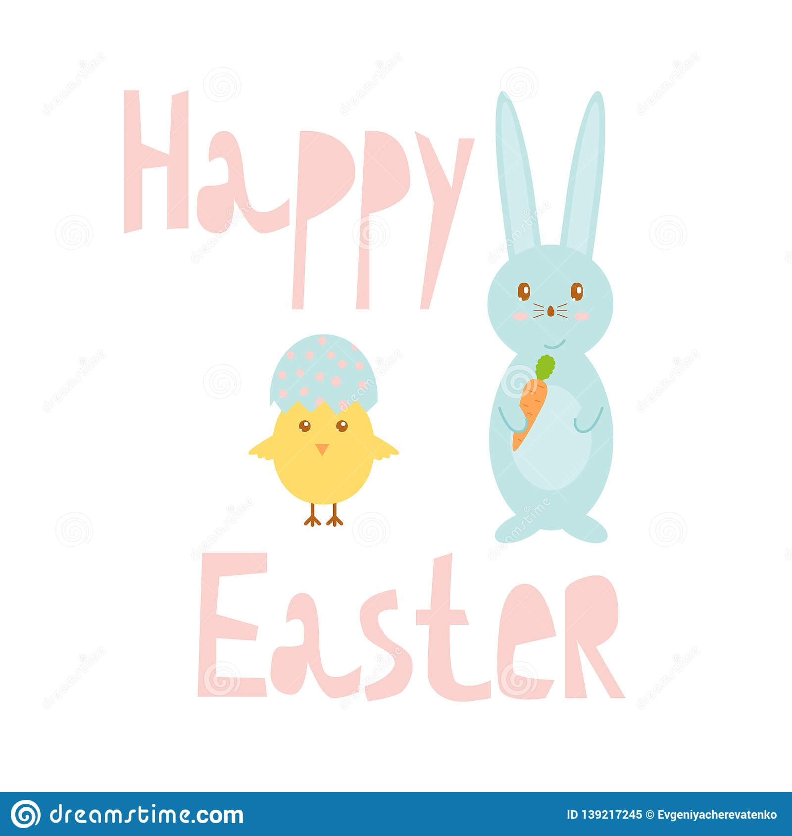 Happy Easter Greeting Card Template With Bunny And Chick Pertaining To Easter Chick Card Template