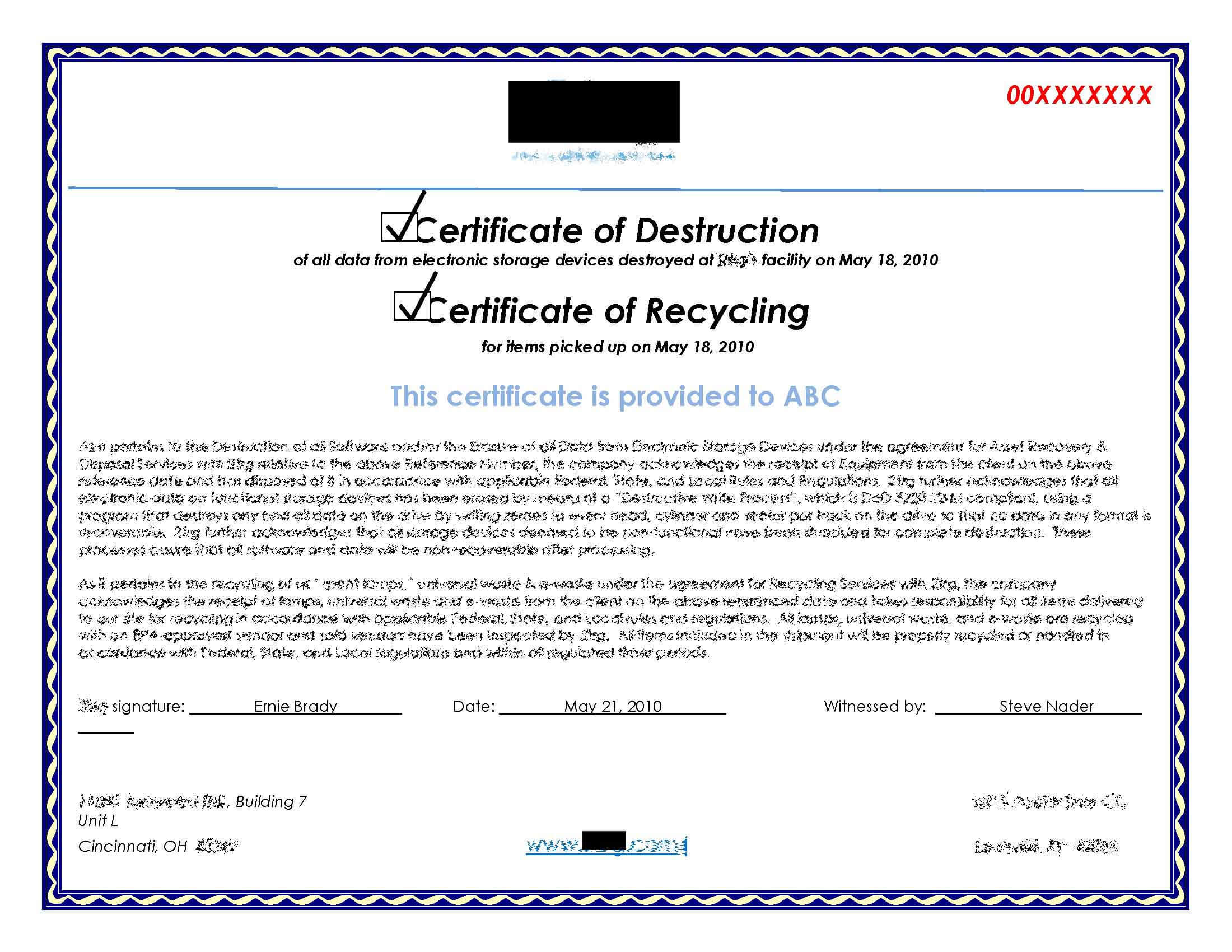 Hard Drive Destruction Certificate Template ] – Certificate Within Destruction Certificate Template