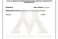 Harry Potter O W L S Certificate Blank Template Hogwarts with Harry Potter Certificate Template