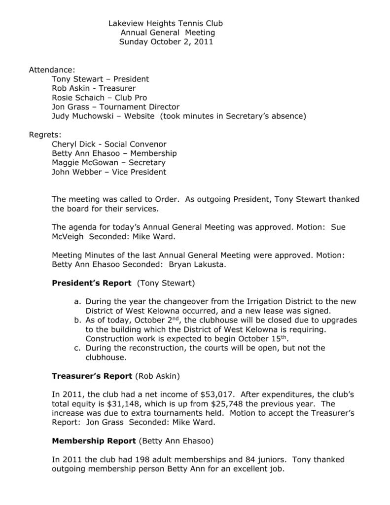 Here – Lakeview Heights Tennis With Regard To Treasurer's Report Agm Template