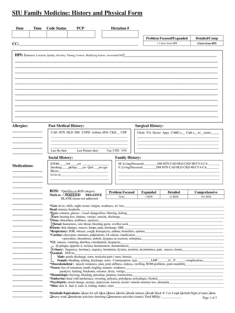 History And Physical Template – Fill Online, Printable Within History And Physical Template Word