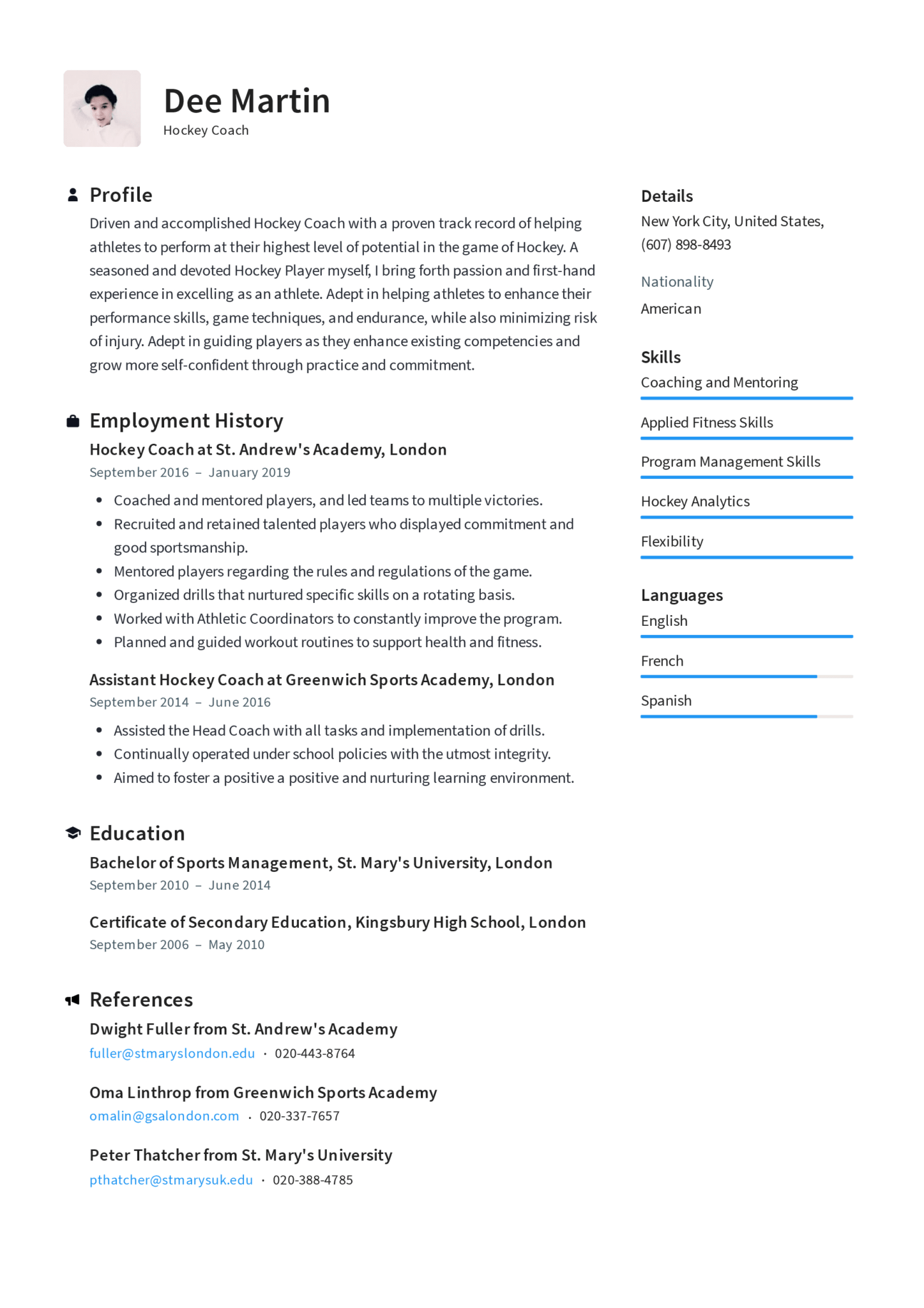 Hockey Coach Resume Templates 2020 (free Download) · Resume.io In 