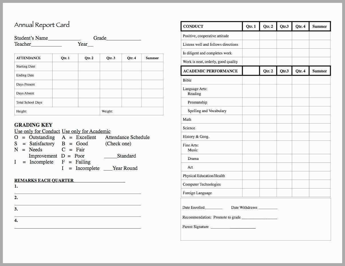 Homeschool High School Report Card Template Inside Homeschool Report Card Template