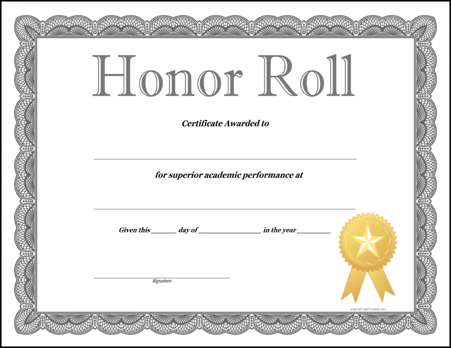 Honor Roll Certificate Template Professional Template
