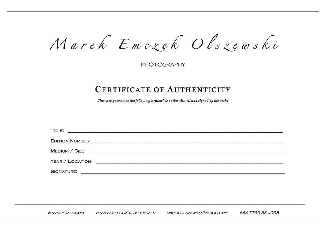 How To Create A Certificate Of Authenticity For Your Photography With Regard To Photography Certificate Of Authenticity Template