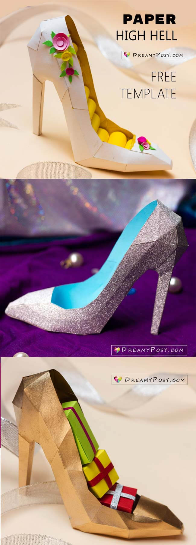 How To Make 3D Paper Shoe As A Gift Box, Free Template In High Heel Shoe Template For Card
