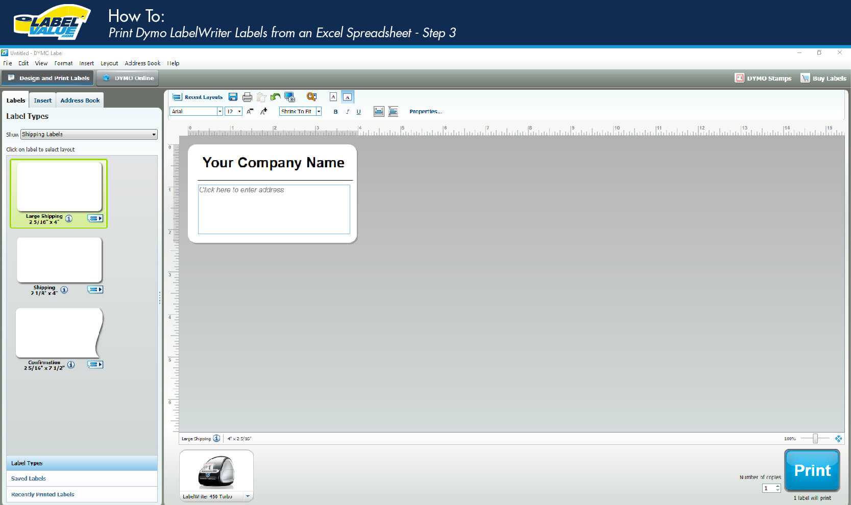How To Print Labels From An Excel Spreadsheet Using A Dymo Regarding Dymo Label Templates For Word