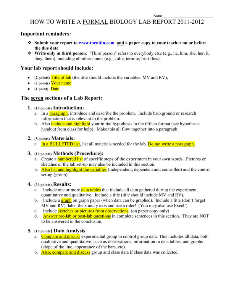 How To Write A Biology Lab Report With Biology Lab Report Template