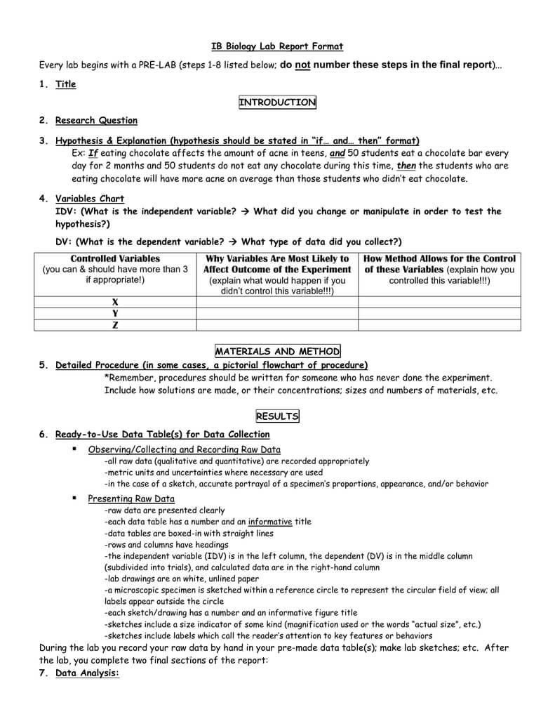 Ib Biology Lab Report Format In Ib Lab Report Template