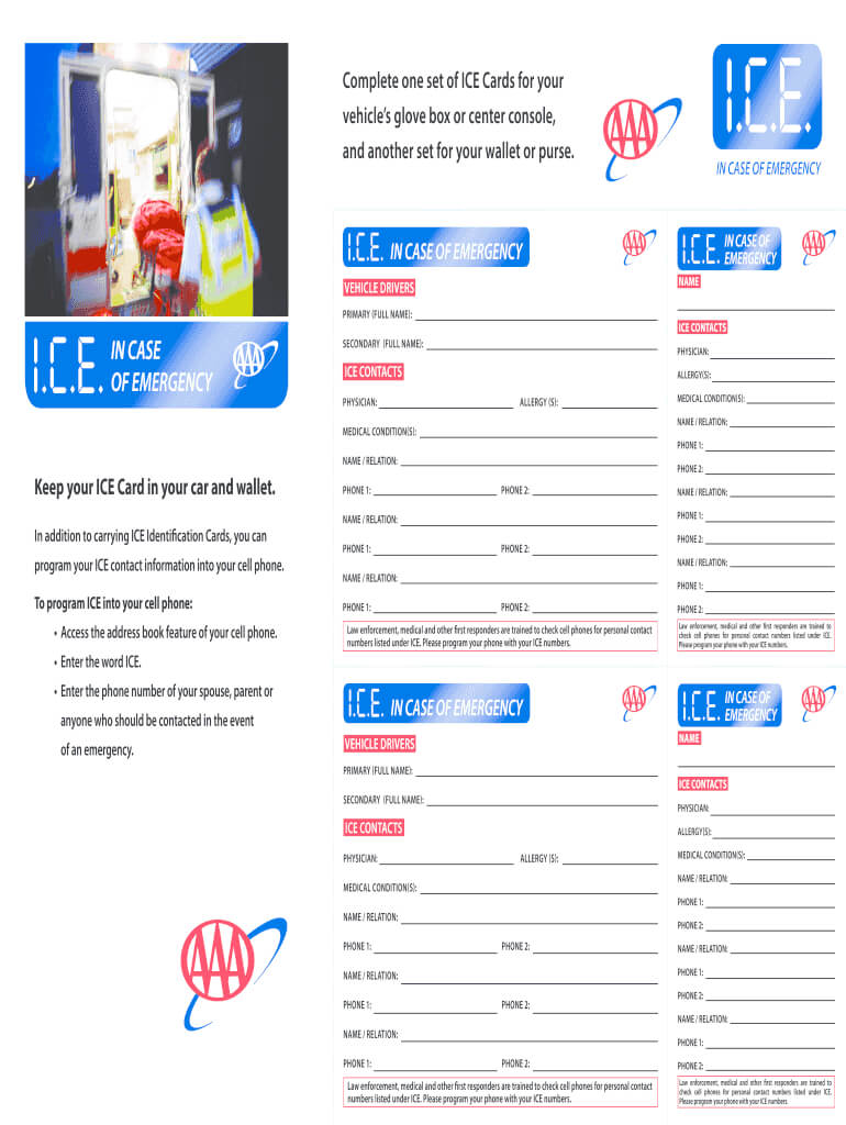 Ice Cards - Fill Online, Printable, Fillable, Blank | Pdffiller With In Case Of Emergency Card Template