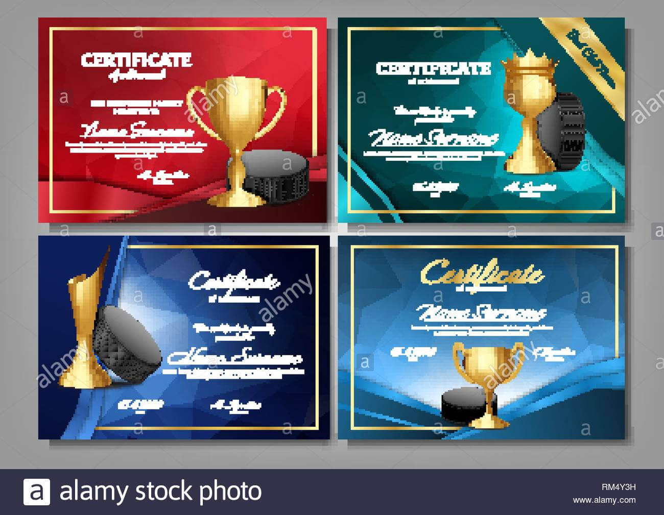 Ice Hockey Game Certificate Diploma With Golden Cup Set With Regard To Hockey Certificate Templates