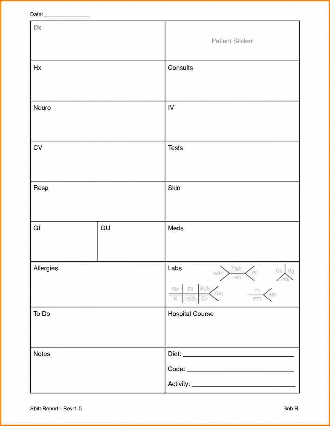 Icu Nursing Report Sheet Template Within Nursing Report Sheet Templates