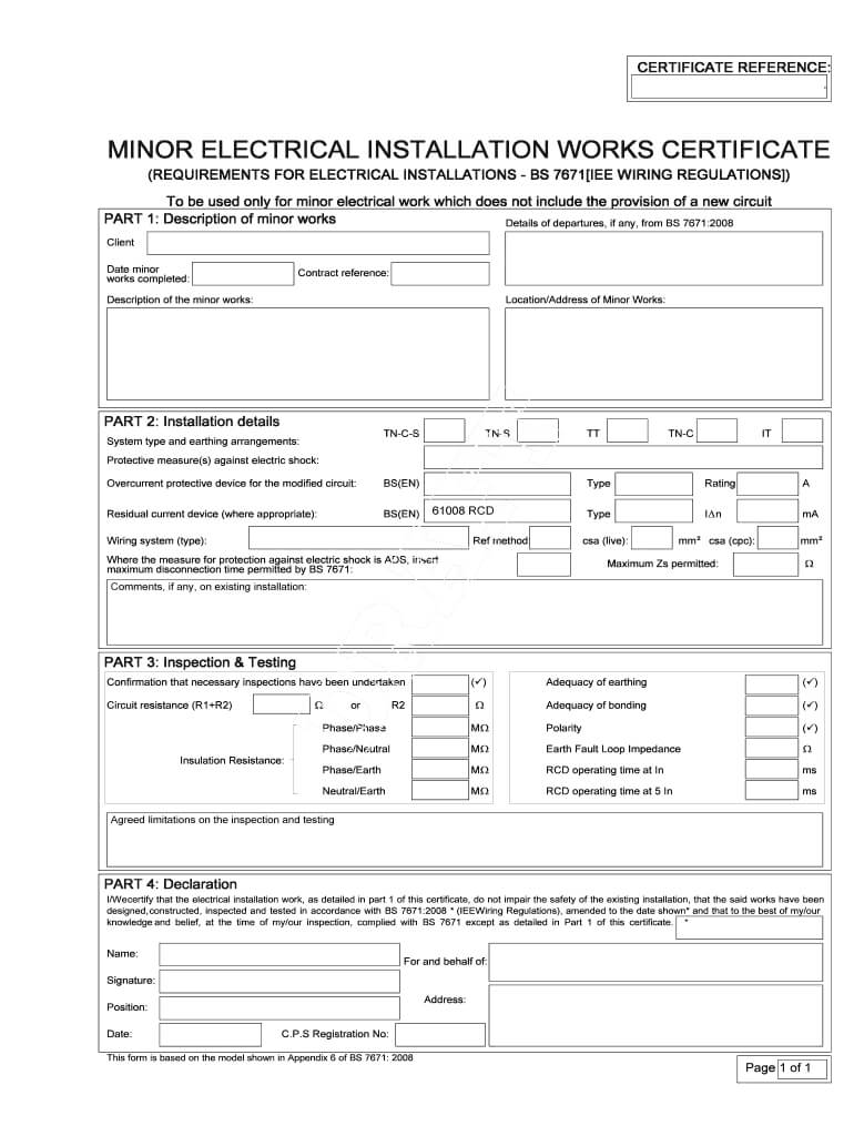 Iet Forums Wiring And Regulations - Fill Online, Printable With Regard To Electrical Minor Works Certificate Template