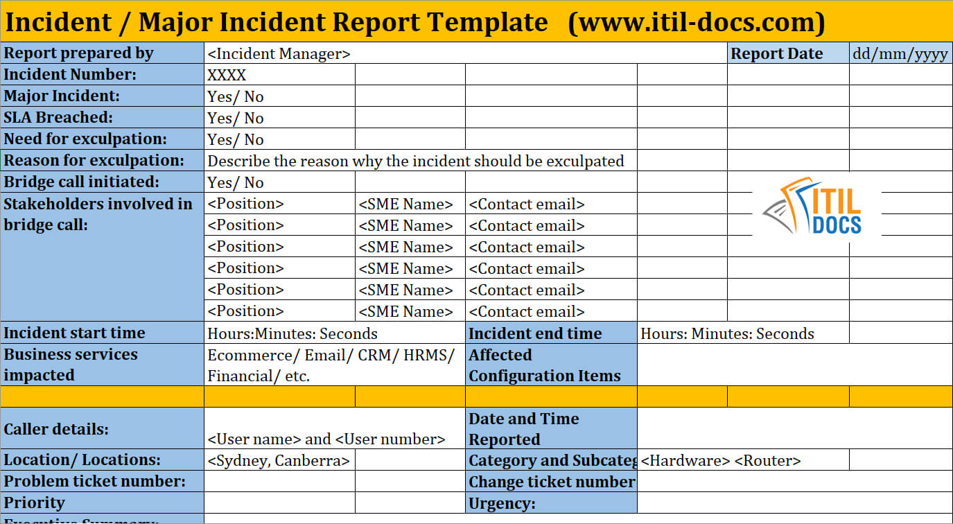 Incident Report Template | Major Incident Management – Itil Docs With It Incident Report Template