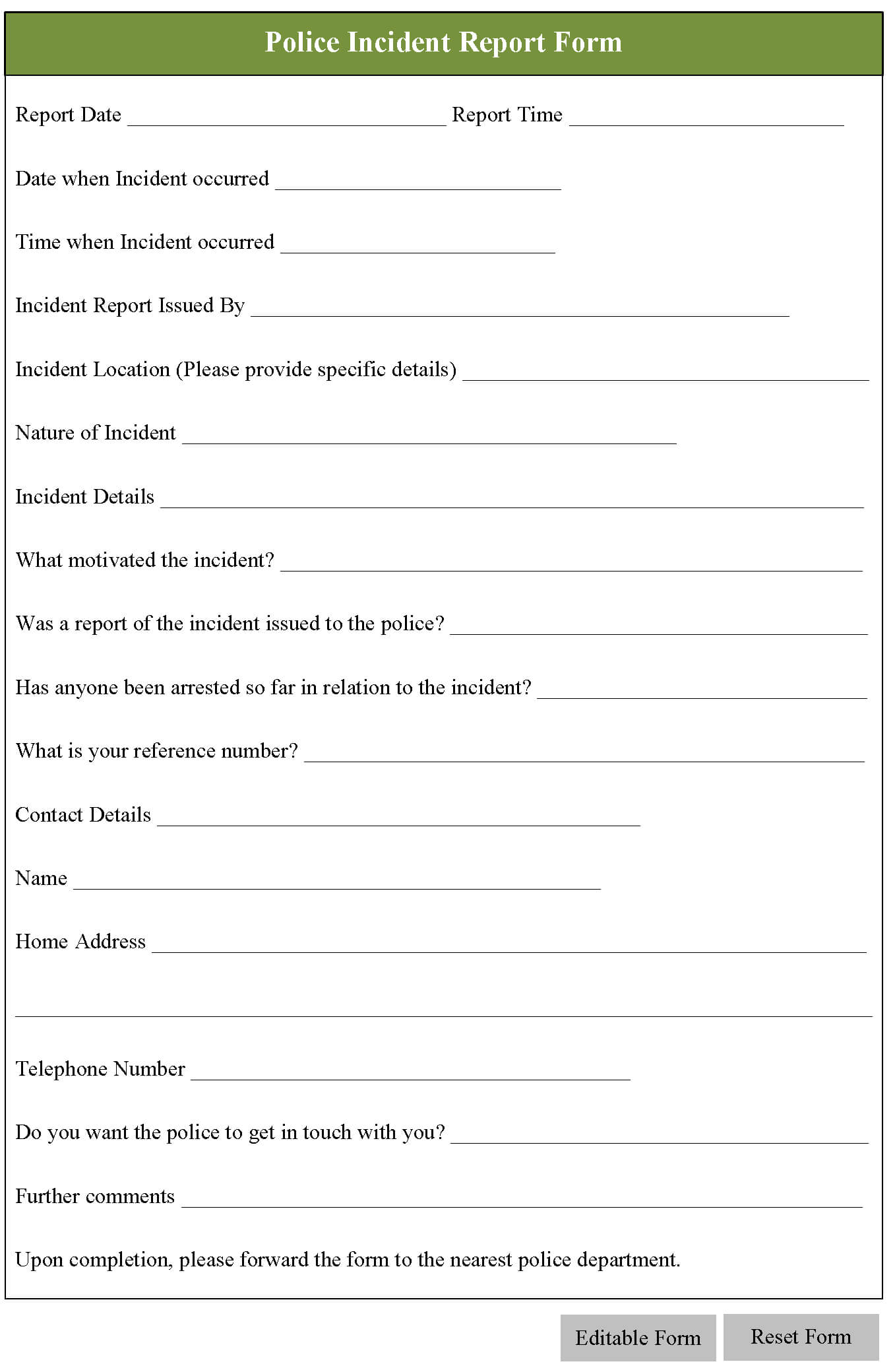 Incident Report Template Nz ] – Incident Accident Report In Police Incident Report Template