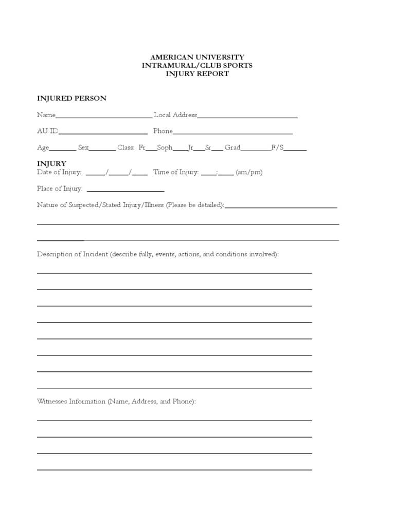 Injury Report Form – 3 Free Templates In Pdf, Word, Excel Pertaining To Injury Report Form Template