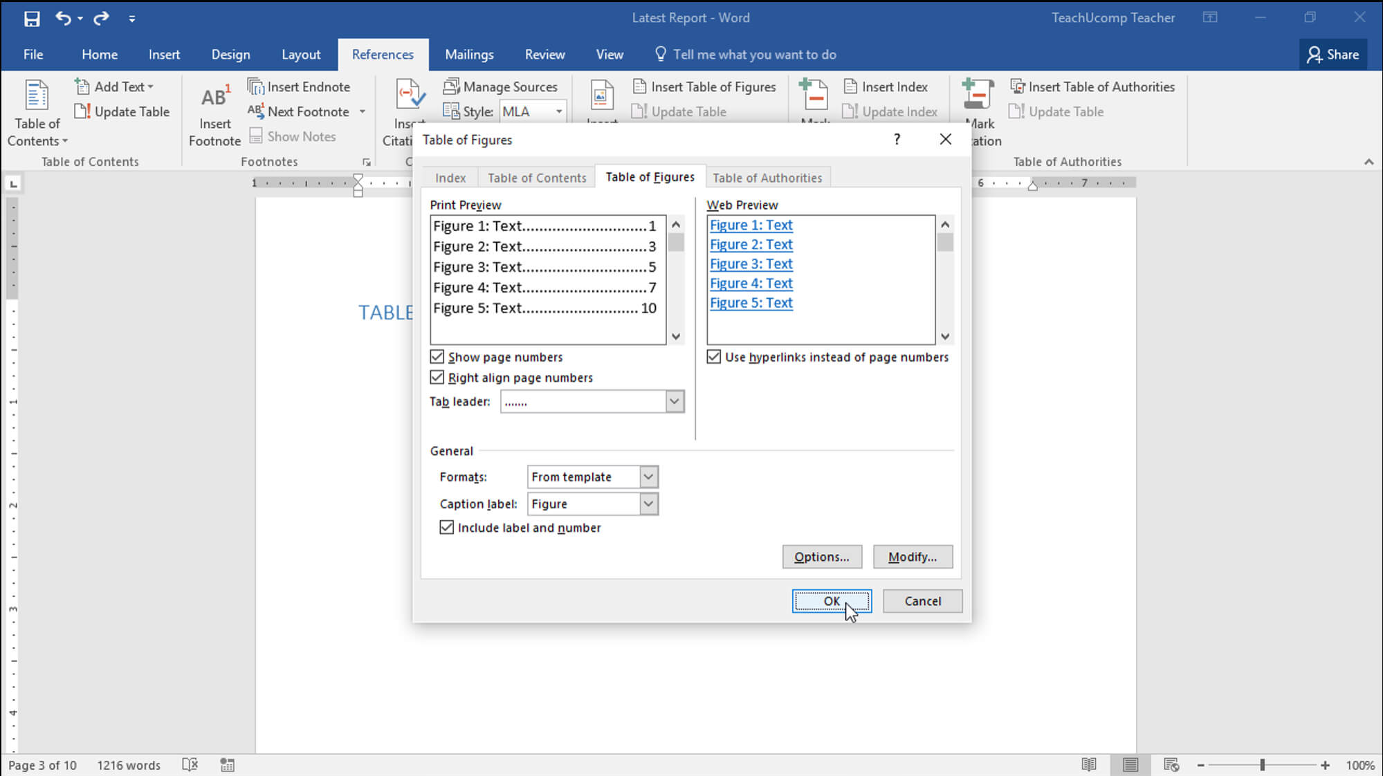 Insert A Table Of Figures In Word - Teachucomp, Inc. Intended For Microsoft Word Table Of Contents Template