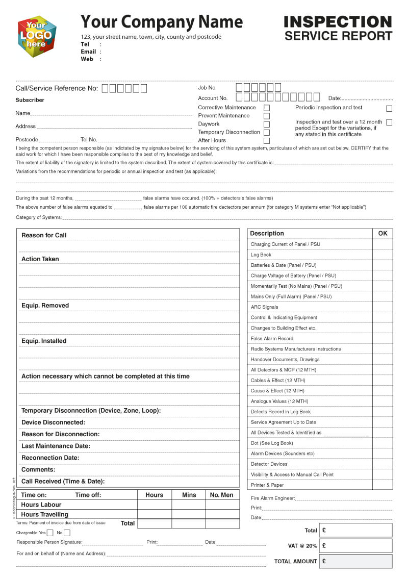 Inspection Service Report Template Artwork For Ncr Printed In Ncr Report Template
