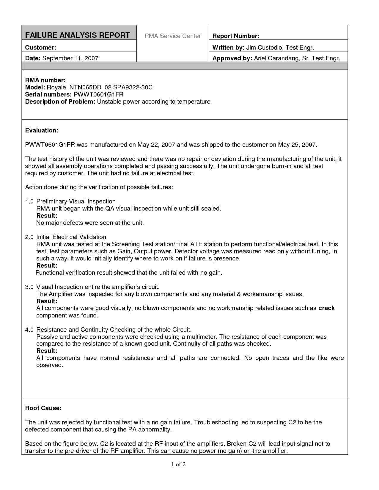 Inspirational Failure Analysis Report Template Sample With Within Failure Analysis Report Template