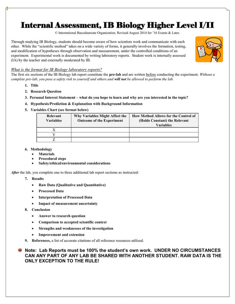Internal Assessment Cover Sheets, Ib Biology I/ii For Ib Lab Report Template
