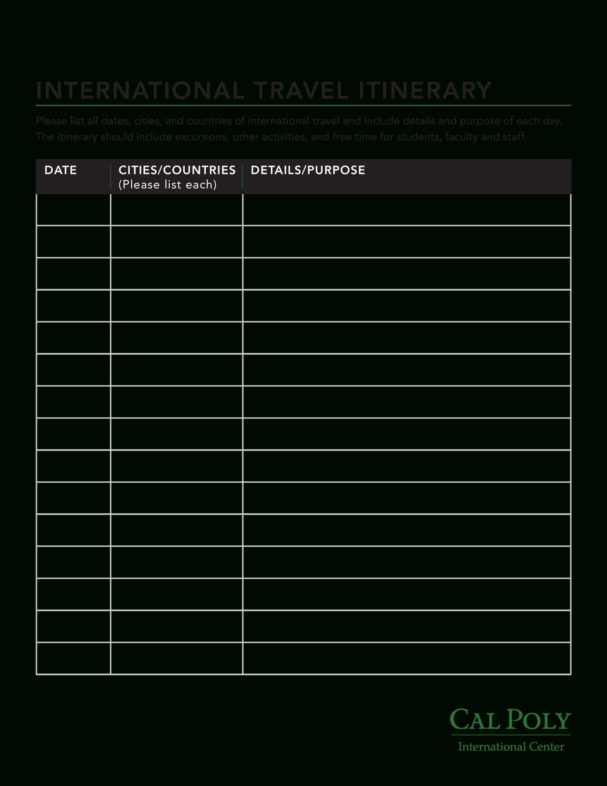 International Itinerary | Templates At Allbusinesstemplates With Regard To Blank Trip Itinerary Template
