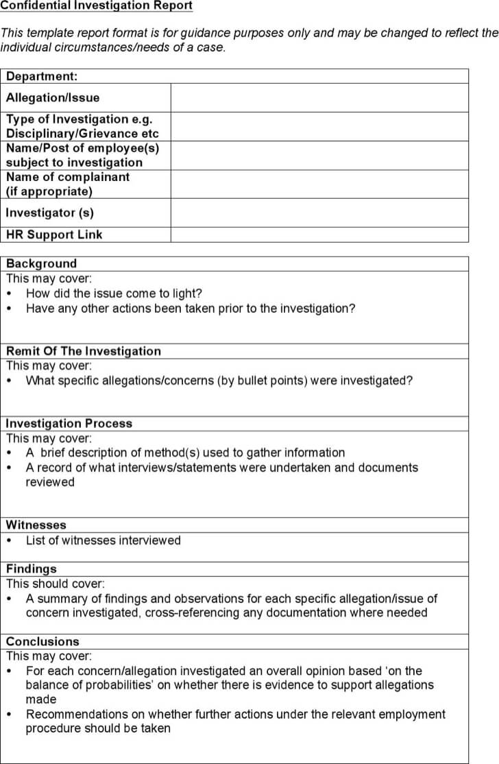 Investigation Report Template Examples Incident Inside Workplace Investigation Report Template