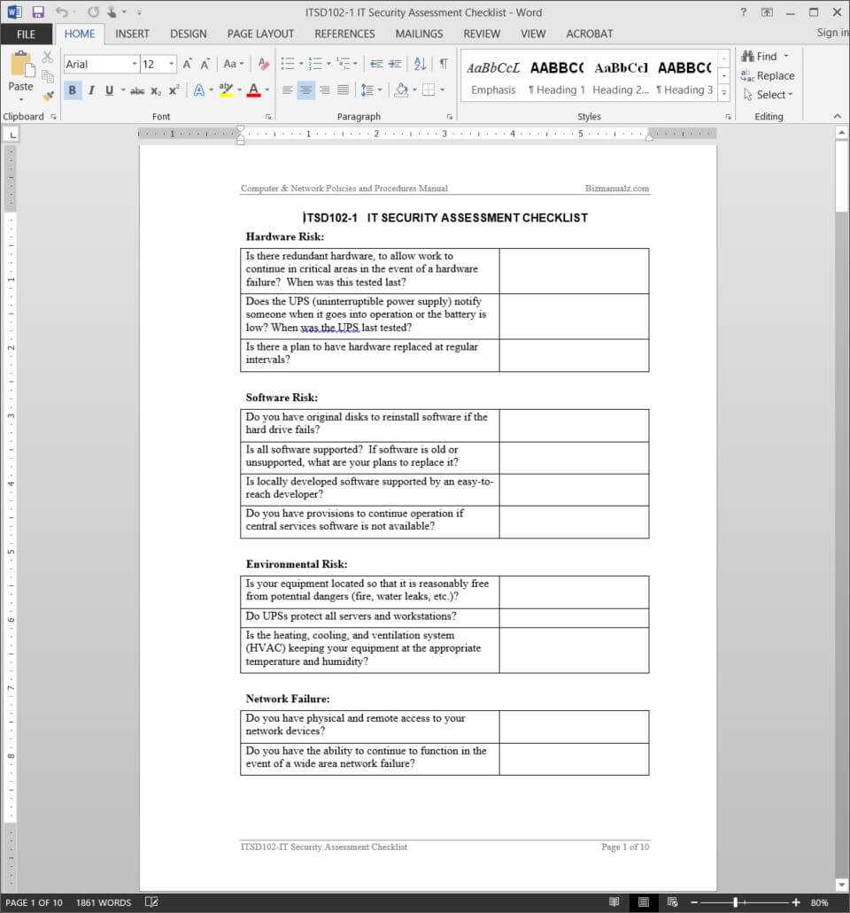 It Security Assessment Checklist Template | Itsd102 1 Within Information System Audit Report Template