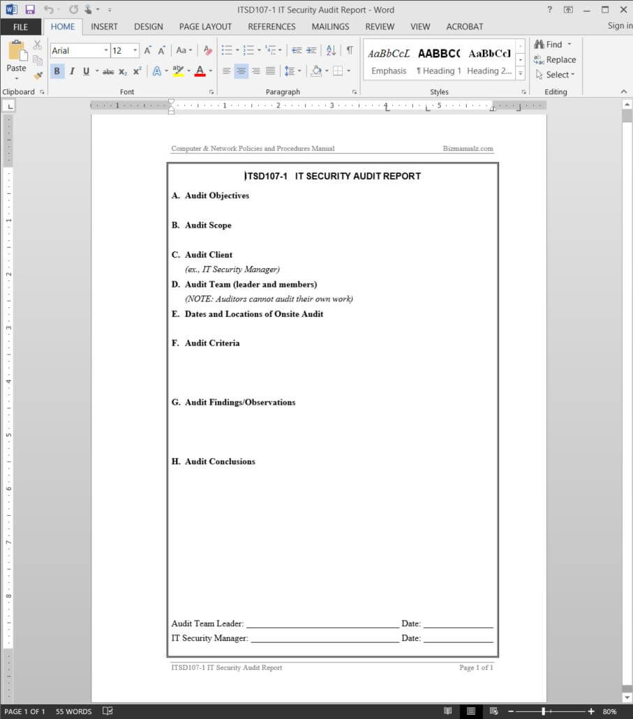 It Security Audit Report Template | Itsd107 1 For It Audit Report Template Word