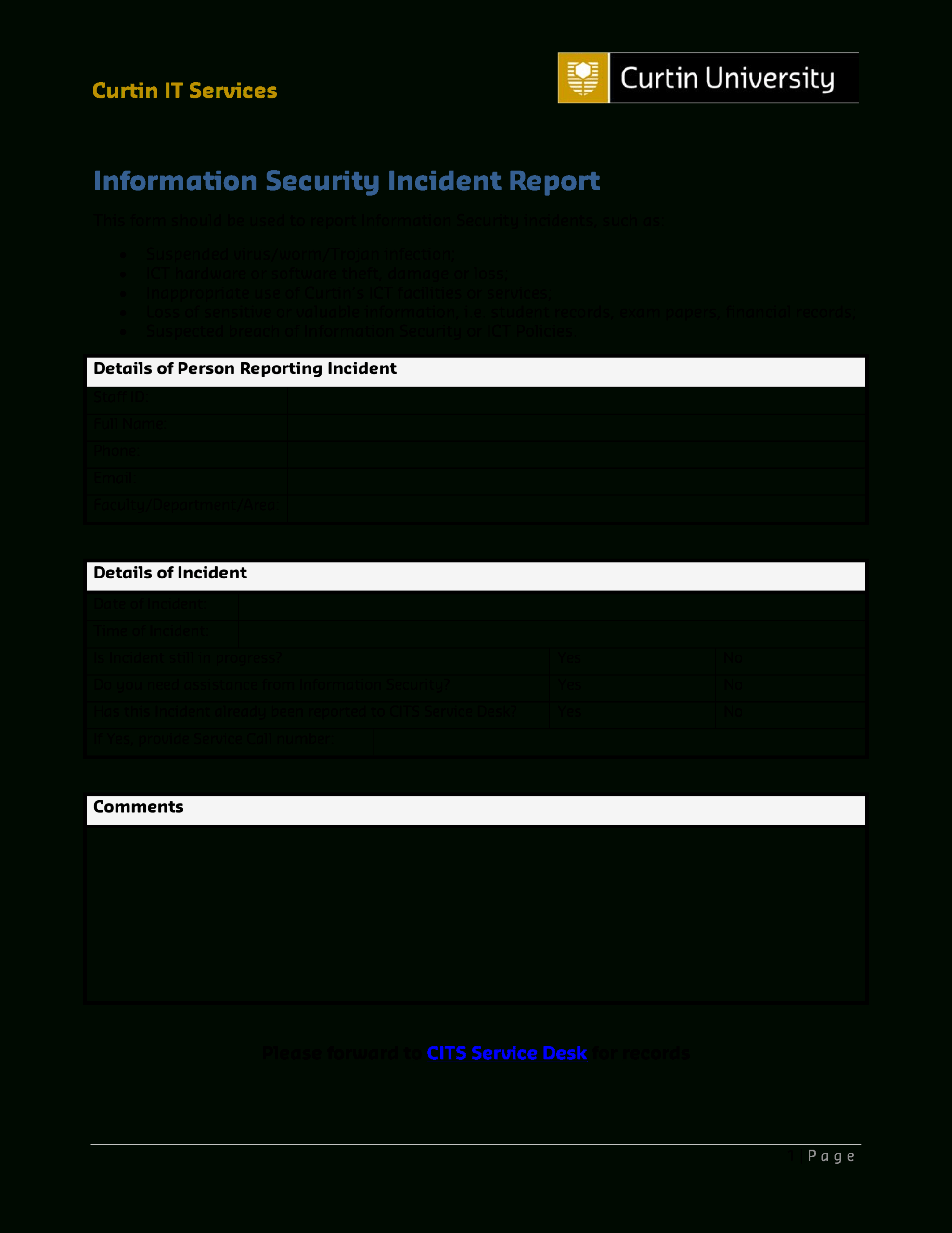 It Services Security Incident Report | Templates At Intended For It Incident Report Template