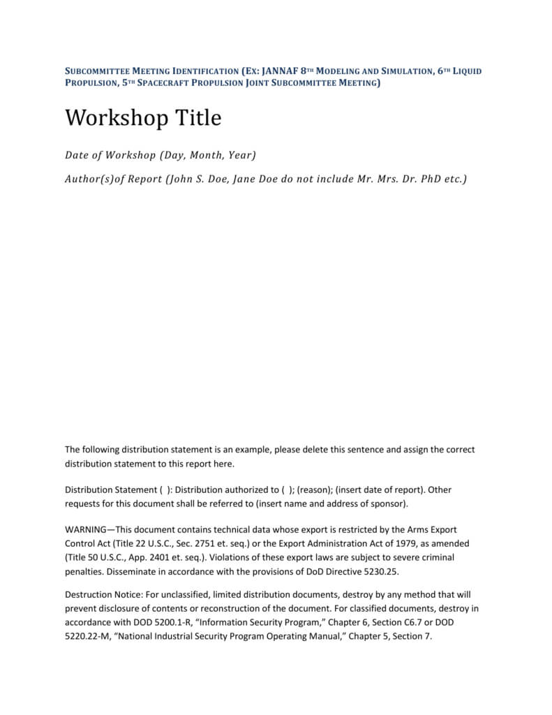 Jannaf Workshop Final Report Template Within Section 7 Report Template
