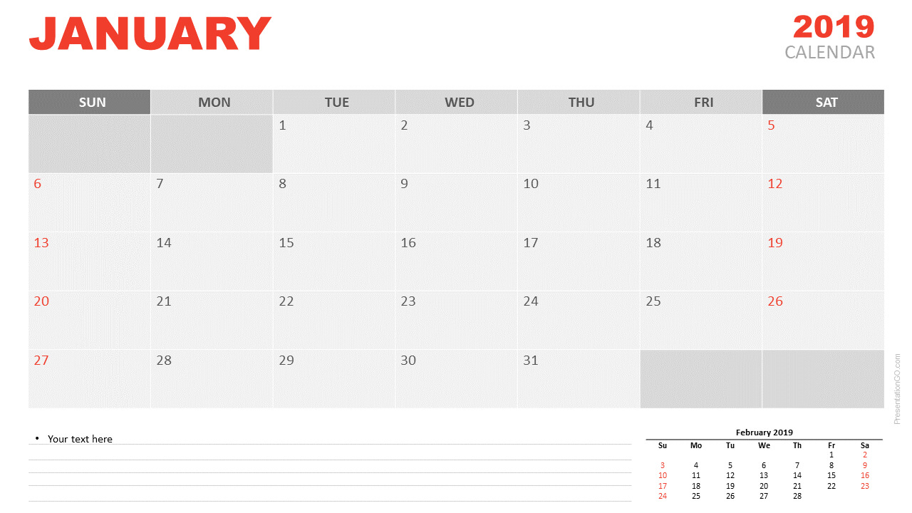January 2019 Calendar For Powerpoint – Presentationgo Pertaining To Microsoft Powerpoint Calendar Template